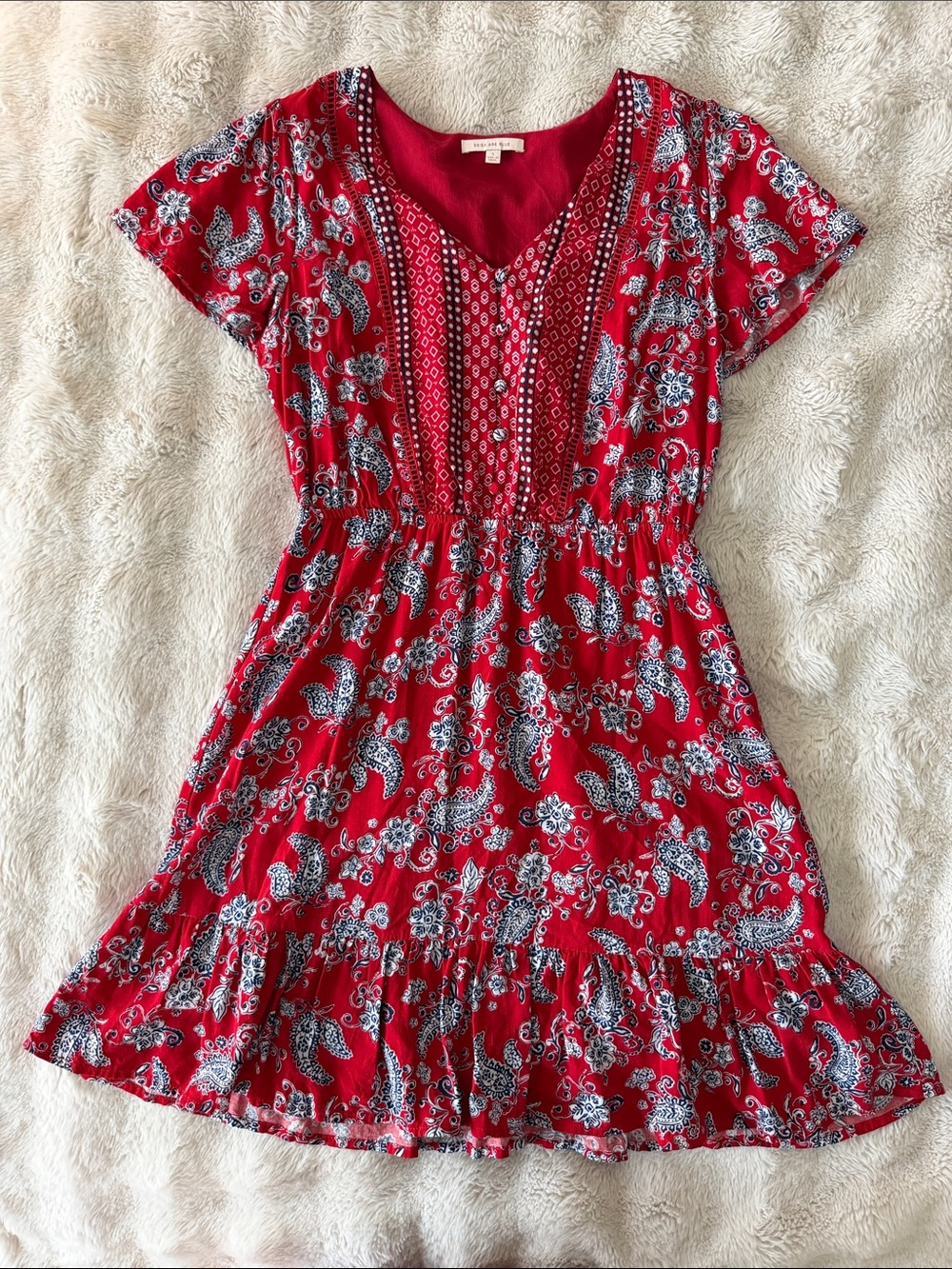 Red Paisley Short Sleeve Dress